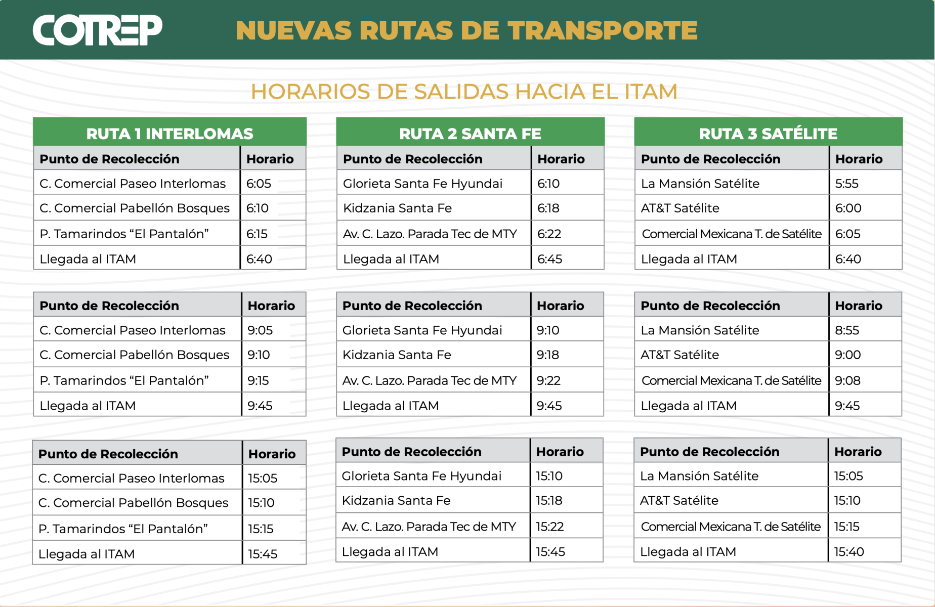 Nuevas Rutas de Servicio de Transporte del ITAM